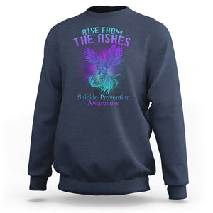 Suicide Prevention Sweatshirt Rise From The Ashes Phoenix Teal And Purple Suicide Awareness TS02 Navy Printyourwear