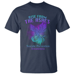 Suicide Prevention T Shirt Rise From The Ashes Phoenix Teal And Purple Suicide Awareness TS02 Navy Printyourwear