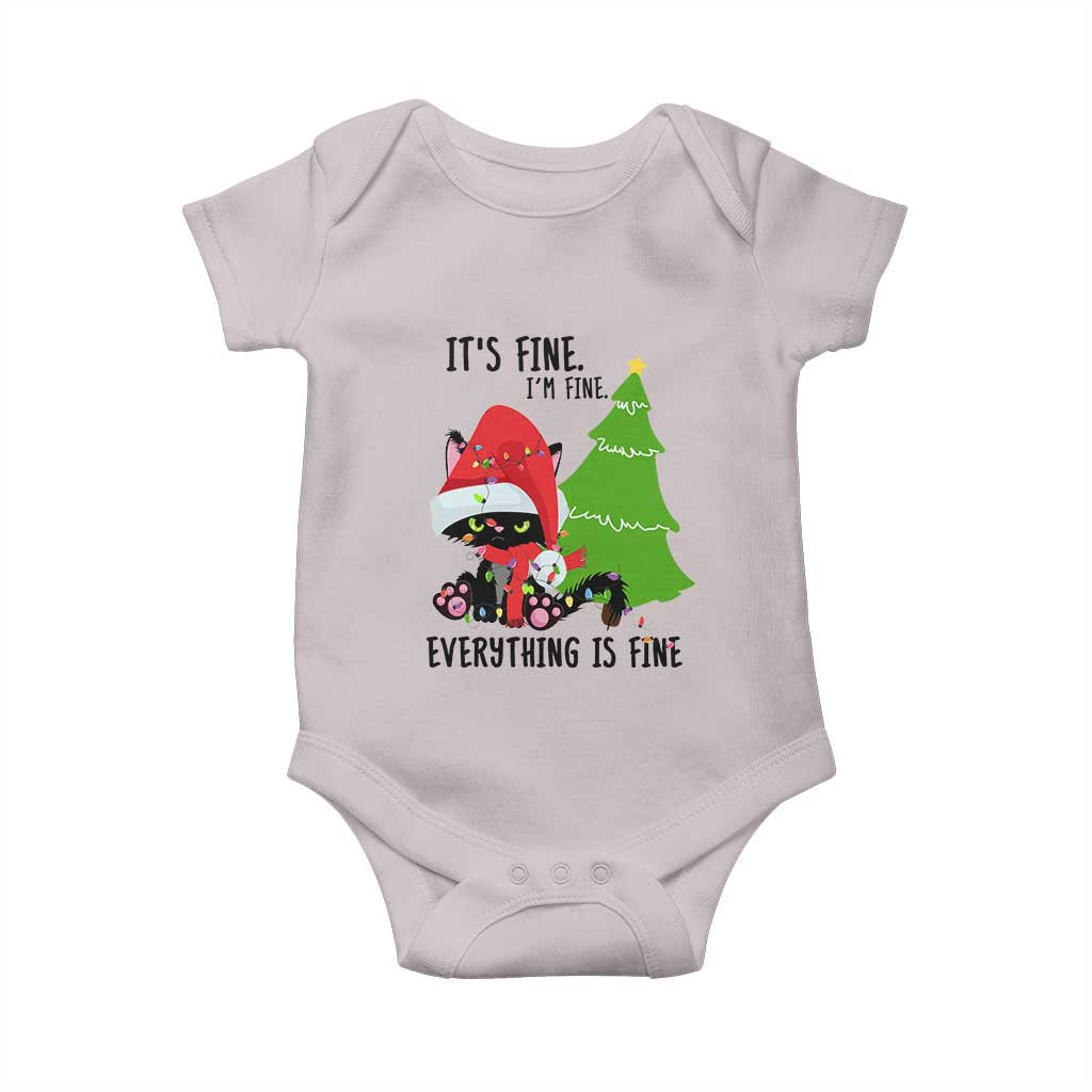 Black Cat Christmas Baby Onesie It's Fine I'm Fine Everything Is Fine TS02 Ice Gray Print Your Wear