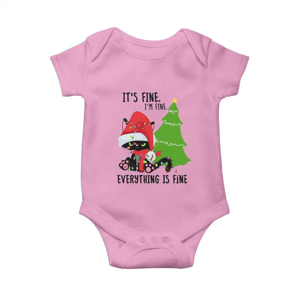 Black Cat Christmas Baby Onesie It's Fine I'm Fine Everything Is Fine TS02 Light Pink Print Your Wear