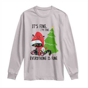 Black Cat Christmas Long Sleeve Shirt It's Fine I'm Fine Everything Is Fine TS02 Ice Gray Print Your Wear