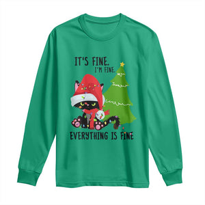 Black Cat Christmas Long Sleeve Shirt It's Fine I'm Fine Everything Is Fine TS02 Irish Green Print Your Wear