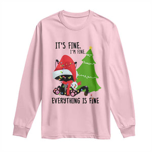 Black Cat Christmas Long Sleeve Shirt It's Fine I'm Fine Everything Is Fine TS02 Light Pink Print Your Wear