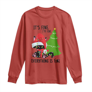 Black Cat Christmas Long Sleeve Shirt It's Fine I'm Fine Everything Is Fine TS02 Red Print Your Wear