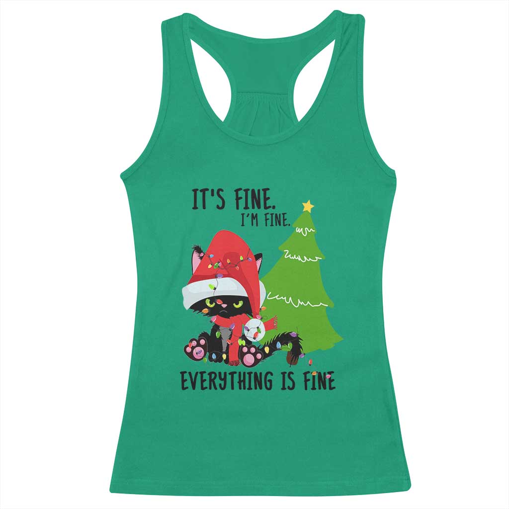 Black Cat Christmas Racerback Tank Top It's Fine I'm Fine Everything Is Fine TS02 Irish Green Print Your Wear