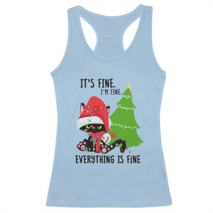 Black Cat Christmas Racerback Tank Top It's Fine I'm Fine Everything Is Fine TS02 Light Blue Print Your Wear
