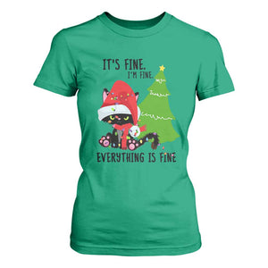 Black Cat Christmas T Shirt For Women It's Fine I'm Fine Everything Is Fine TS02 Irish Green Print Your Wear