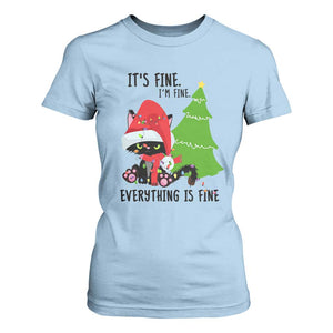 Black Cat Christmas T Shirt For Women It's Fine I'm Fine Everything Is Fine TS02 Light Blue Print Your Wear