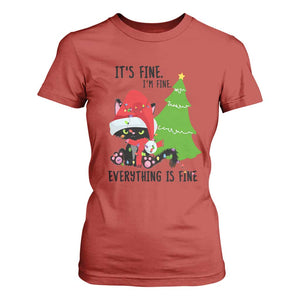 Black Cat Christmas T Shirt For Women It's Fine I'm Fine Everything Is Fine TS02 Red Print Your Wear