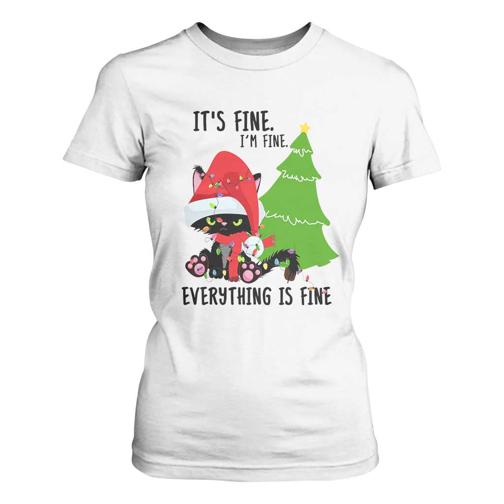 Black Cat Christmas T Shirt For Women It's Fine I'm Fine Everything Is Fine TS02 White Print Your Wear