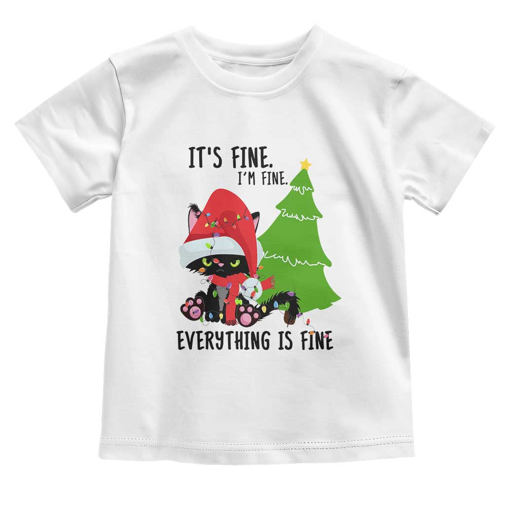 Black Cat Christmas Toddler T Shirt It's Fine I'm Fine Everything Is Fine TS02 White Print Your Wear