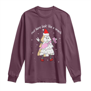 Boujee Christmas Tree Cake Long Sleeve Shirt Out Here Lookin' Like A Snack TS02 Maroon Print Your Wear