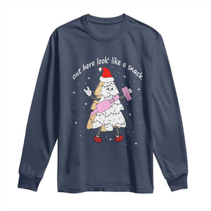 Boujee Christmas Tree Cake Long Sleeve Shirt Out Here Lookin' Like A Snack TS02 Navy Print Your Wear