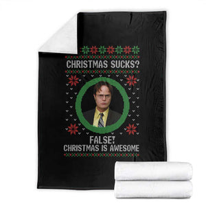 Christmas Sucks FALSE Christmas Is Awesome Throw Blanket Funny Xmas Office Holiday Humor TS02 Black Print Your Wear