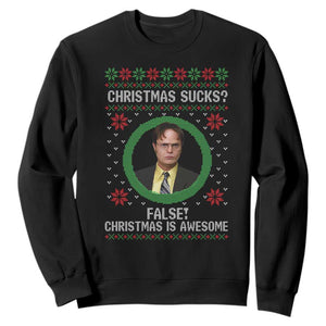 Christmas Sucks FALSE Christmas Is Awesome Sweatshirt Funny Xmas Office Holiday Humor TS02 Black Print Your Wear