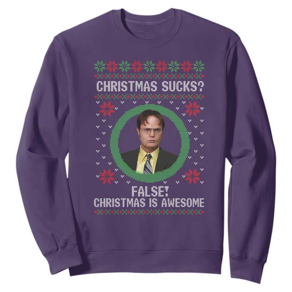 Christmas Sucks FALSE Christmas Is Awesome Sweatshirt Funny Xmas Office Holiday Humor TS02 Purple Print Your Wear