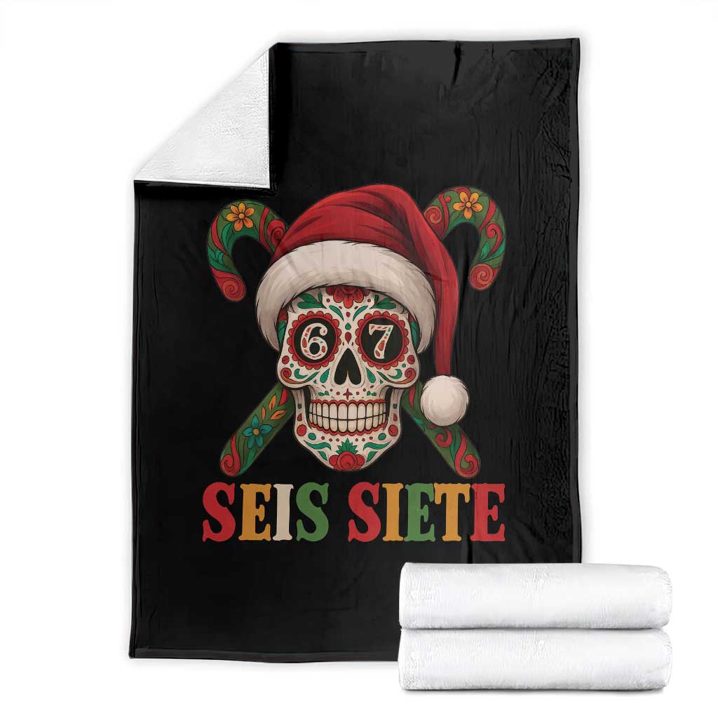 Seis Siete Christmas Meme Throw Blanket Sugar Skull 67 Santa Hat Candy Canes TS02 Black Print Your Wear
