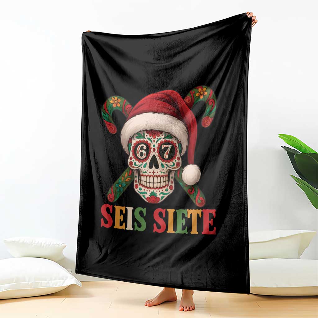 Seis Siete Christmas Meme Throw Blanket Sugar Skull 67 Santa Hat Candy Canes TS02 Print Your Wear