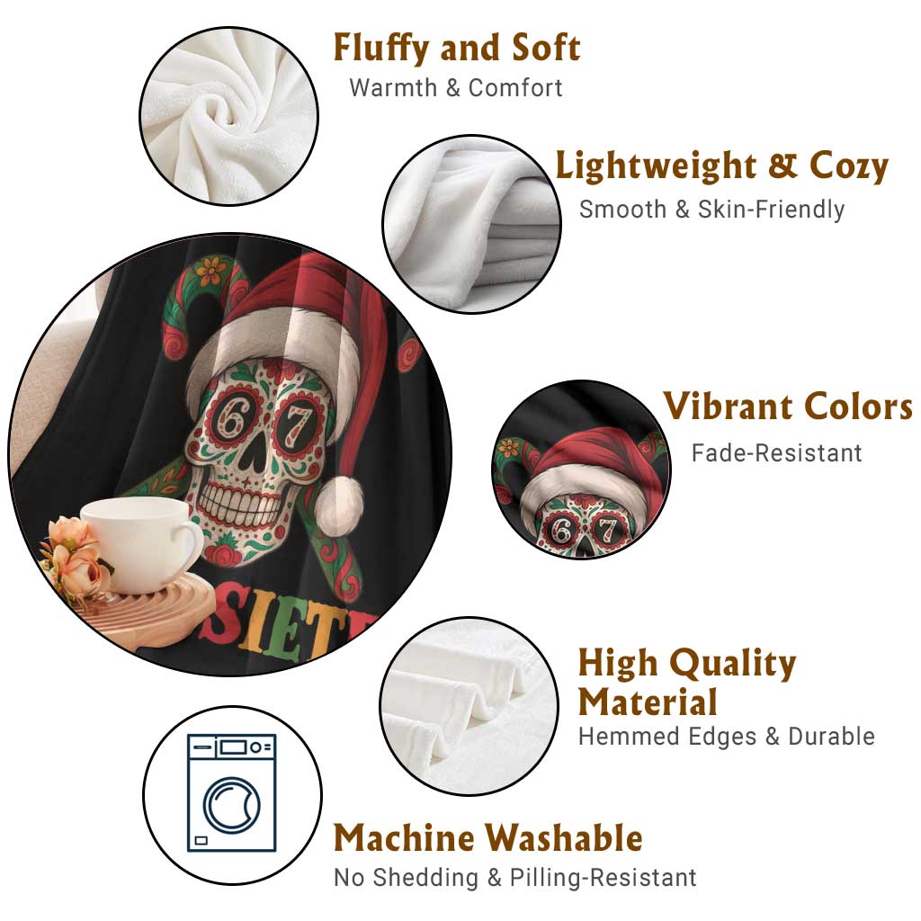 Seis Siete Christmas Meme Throw Blanket Sugar Skull 67 Santa Hat Candy Canes TS02 Print Your Wear