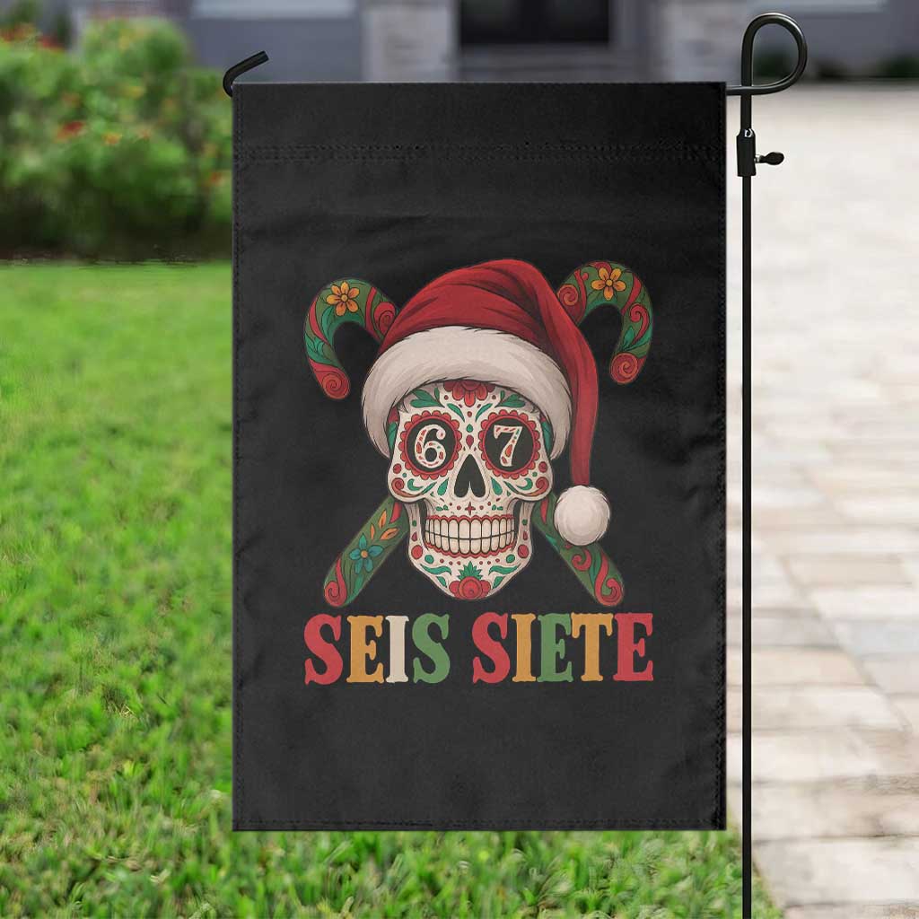 Seis Siete Christmas Meme Garden Flag Sugar Skull 67 Santa Hat Candy Canes TS02 Print Your Wear