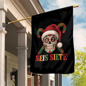 Seis Siete Christmas Meme Garden Flag Sugar Skull 67 Santa Hat Candy Canes TS02 Print Your Wear