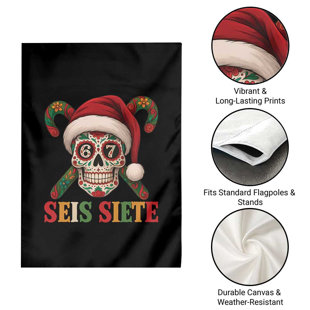 Seis Siete Christmas Meme Garden Flag Sugar Skull 67 Santa Hat Candy Canes TS02 Print Your Wear