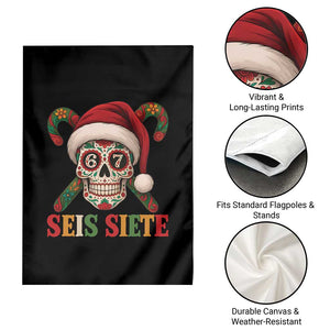 Seis Siete Christmas Meme Garden Flag Sugar Skull 67 Santa Hat Candy Canes TS02 Print Your Wear