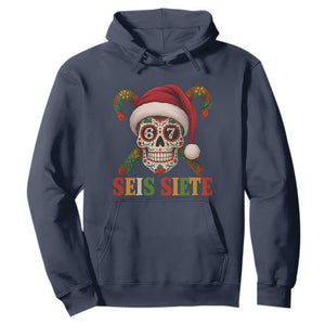 Seis Siete Christmas Meme Hoodie Sugar Skull 67 Santa Hat Candy Canes TS02 Navy Print Your Wear