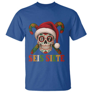 Seis Siete Christmas Meme T Shirt Sugar Skull 67 Santa Hat Candy Canes TS02 Royal Blue Print Your Wear