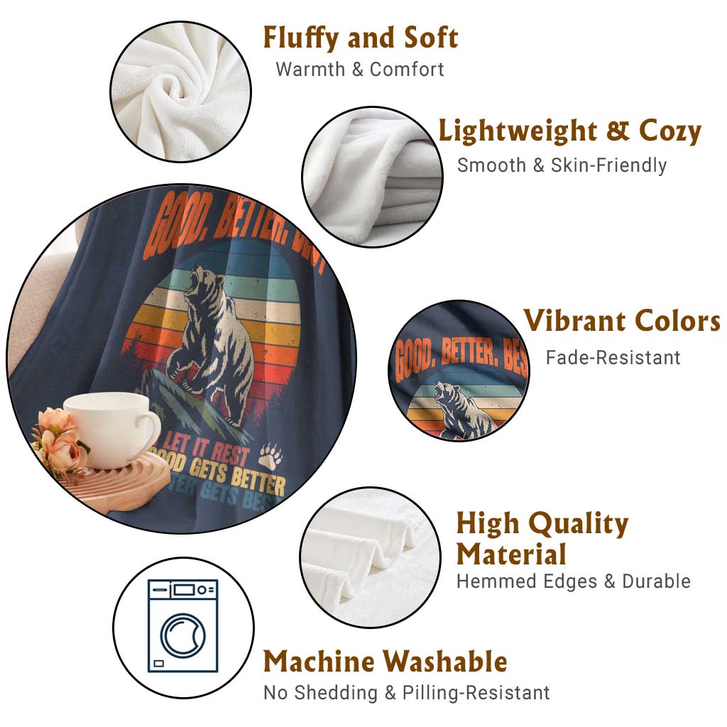 Retro Mountain Bear Outdoor Adventure Throw Blanket Good Better Best Inspiration Motivation TS02 Print Your Wear