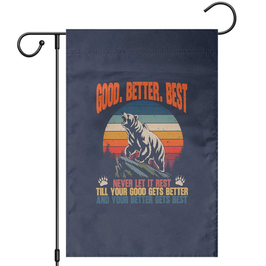 Retro Mountain Bear Outdoor Adventure Garden Flag Good Better Best Inspiration Motivation TS02 Navy Print Your Wear