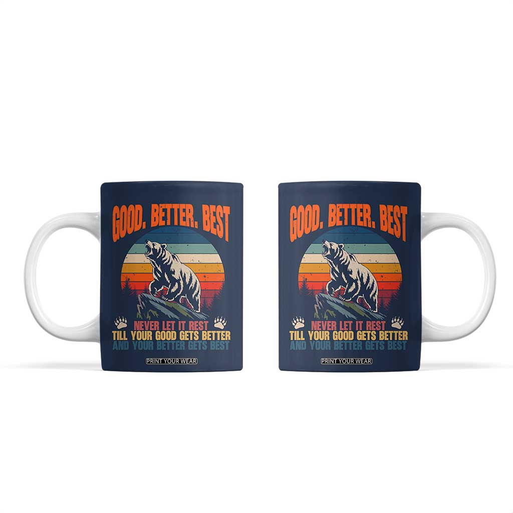 Retro Mountain Bear Outdoor Adventure Coffee Mug Good Better Best Inspiration Motivation TS02 Navy Print Your Wear