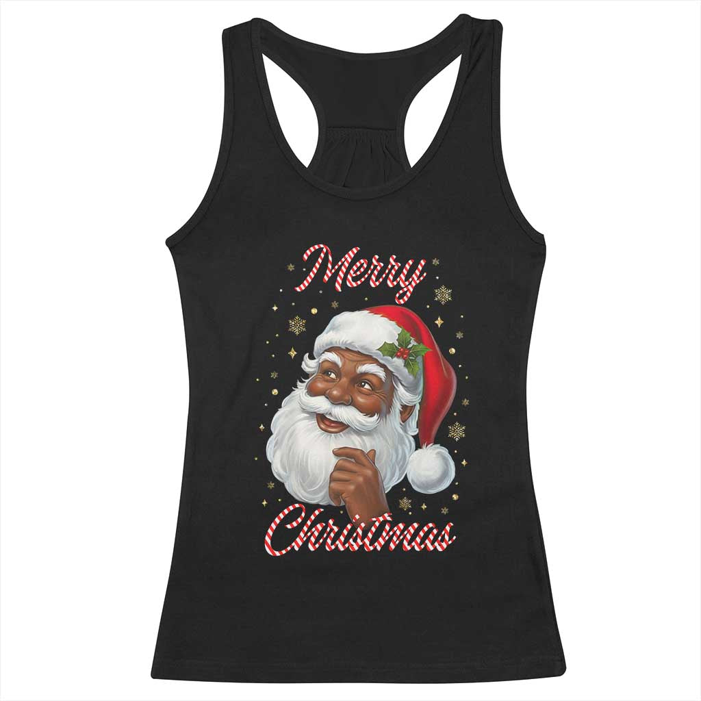 Merry Christmas Black Santa Claus Racerback Tank Top Retro Nostalgic Festive Holiday TS02 Black Print Your Wear