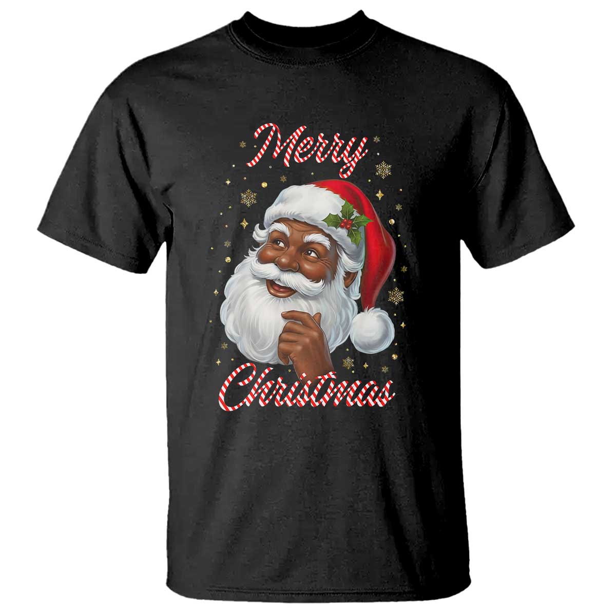 Merry Christmas Black Santa Claus T Shirt Retro Nostalgic Festive Holiday TS02 Black Print Your Wear