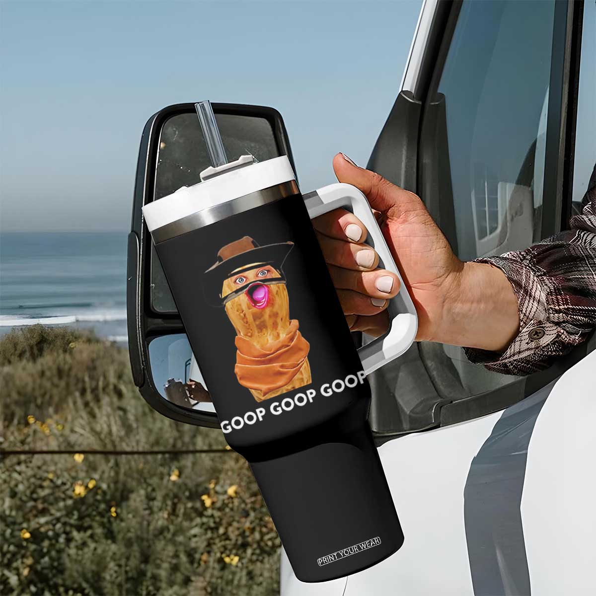 Goop Goop Goop Meme Tumbler With Handle Unhinged Cowboy Peanut Core Weirdos TS02 Print Your Wear