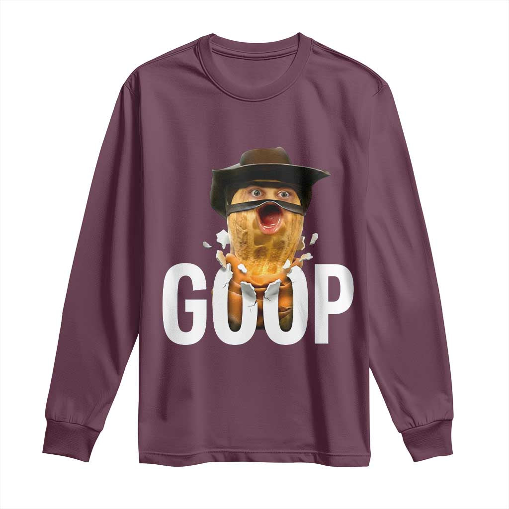 Goop Meme Explosion Long Sleeve Shirt Screaming Peanut Cowboy Brainrot Energy TS02 Maroon Print Your Wear