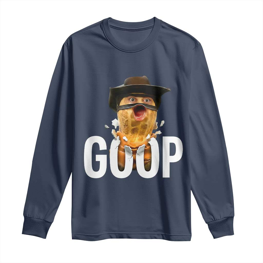 Goop Meme Explosion Long Sleeve Shirt Screaming Peanut Cowboy Brainrot Energy TS02 Navy Print Your Wear