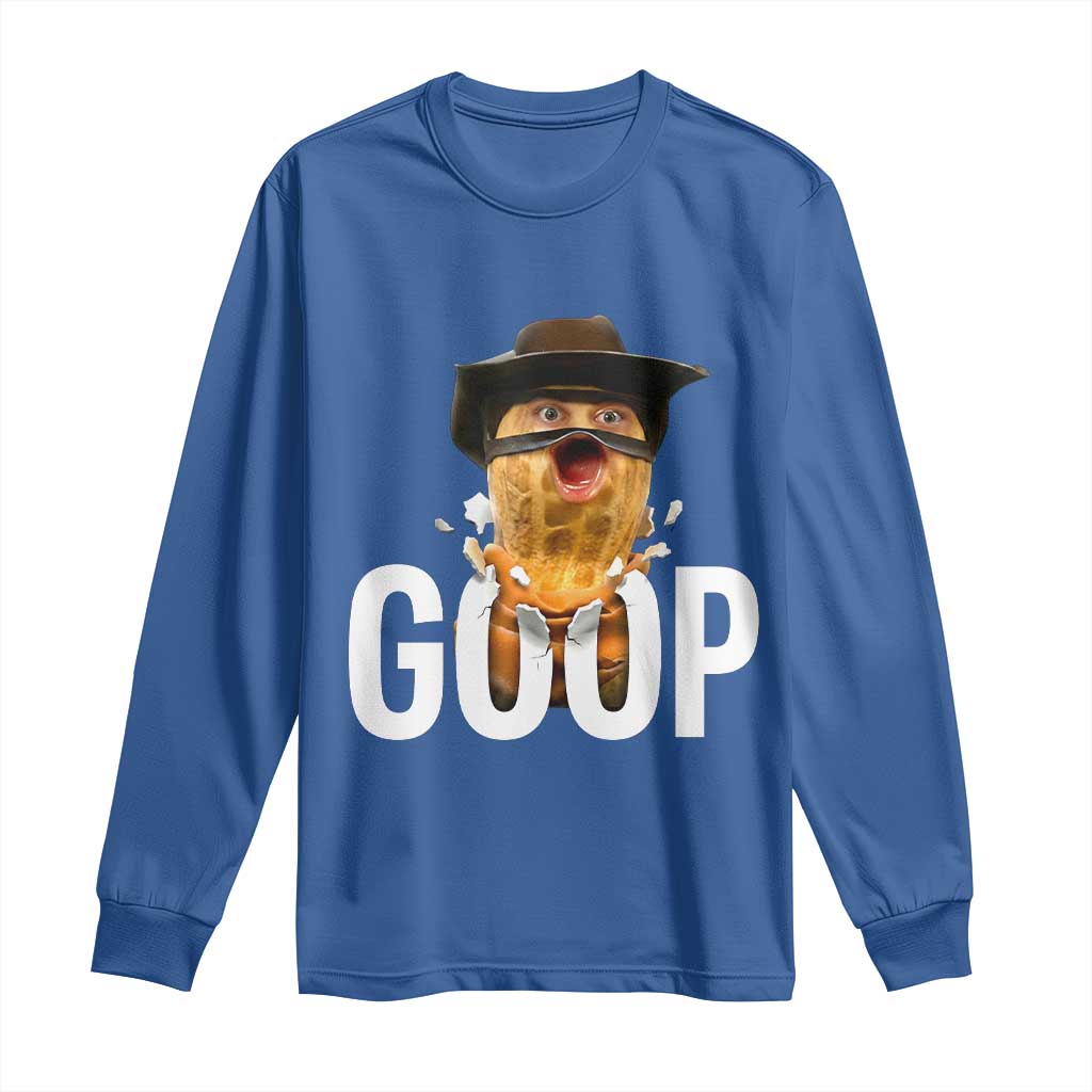 Goop Meme Explosion Long Sleeve Shirt Screaming Peanut Cowboy Brainrot Energy TS02 Royal Blue Print Your Wear