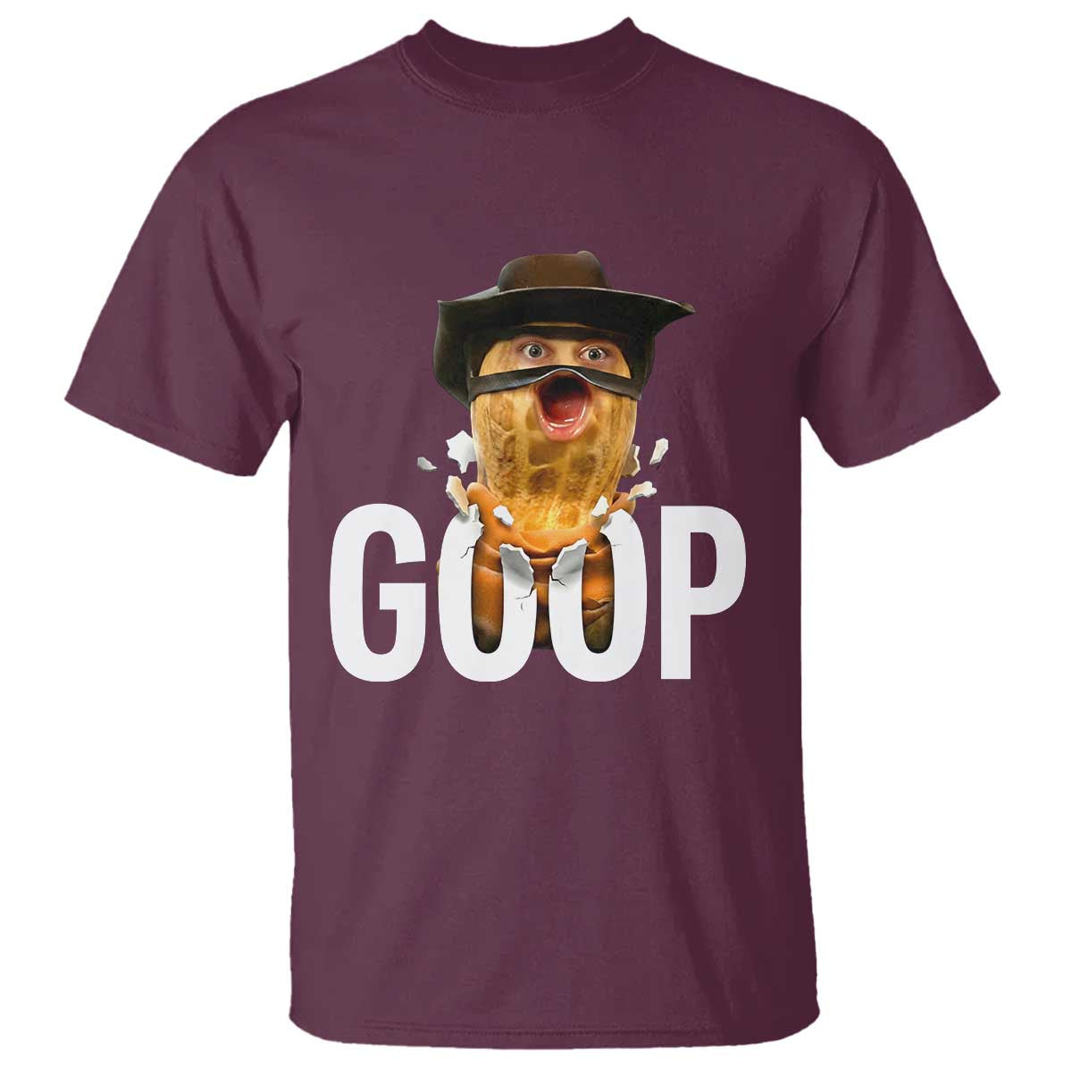 Goop Meme Explosion T Shirt Screaming Peanut Cowboy Brainrot Energy TS02 Maroon Print Your Wear