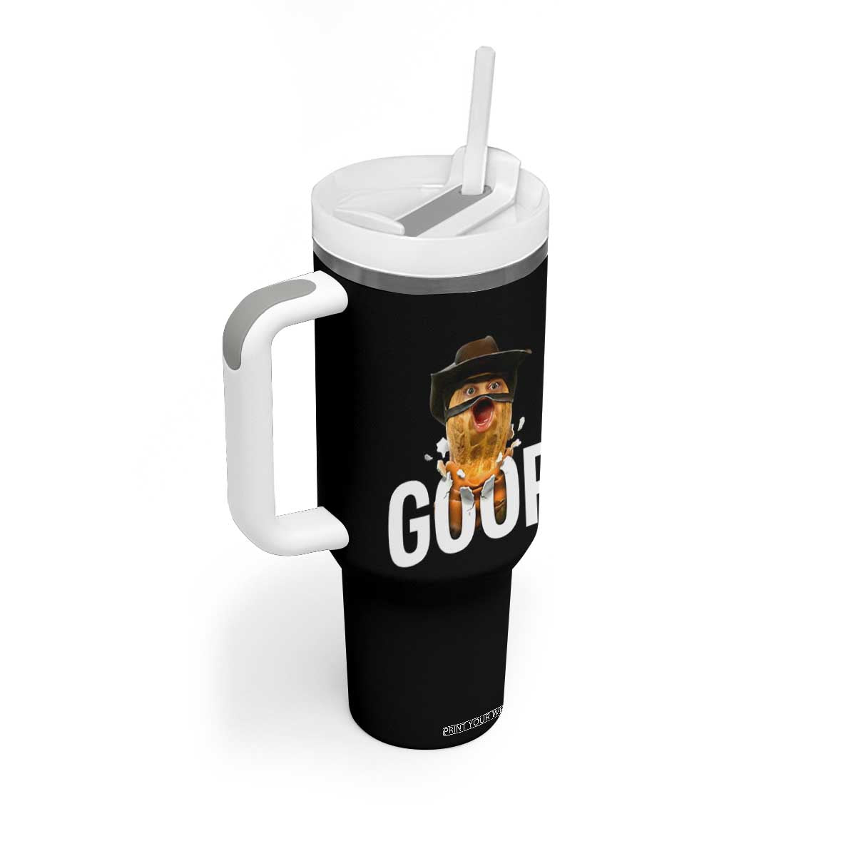 Goop Meme Explosion Tumbler With Handle Screaming Peanut Cowboy Brainrot Energy TS02 Print Your Wear