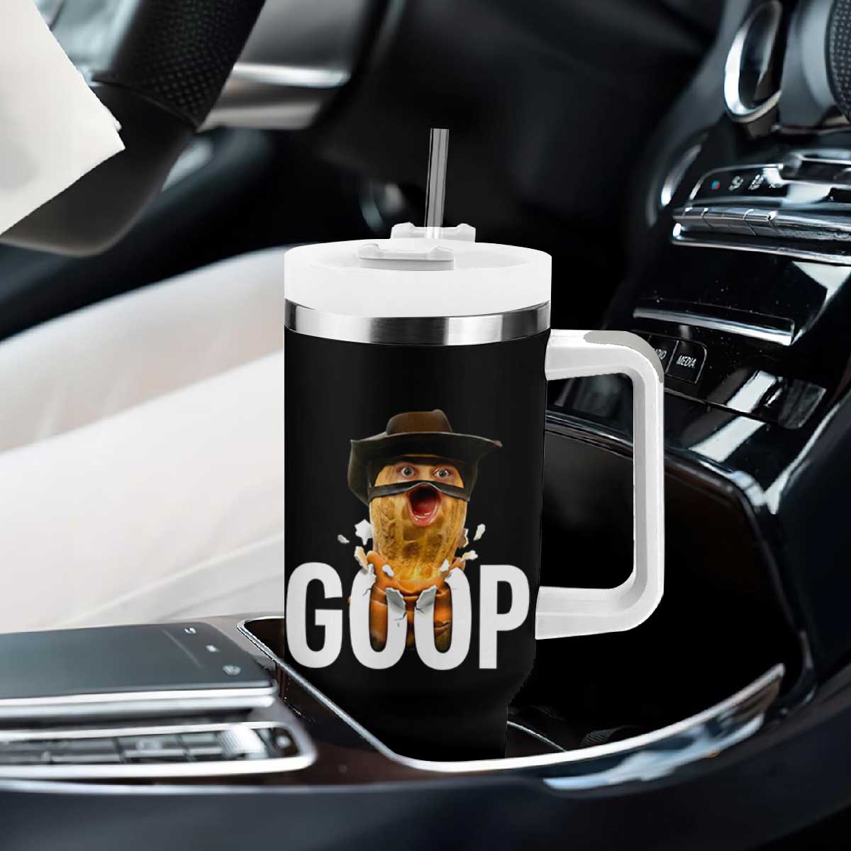 Goop Meme Explosion Tumbler With Handle Screaming Peanut Cowboy Brainrot Energy TS02 Print Your Wear