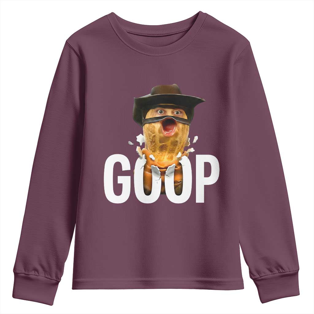 Goop Meme Explosion Youth Sweatshirt Screaming Peanut Cowboy Brainrot Energy TS02 Maroon Print Your Wear