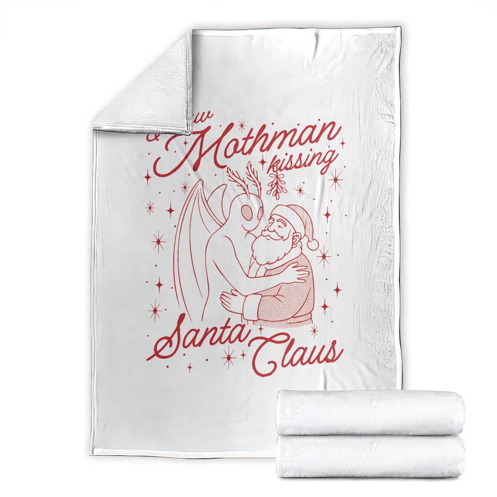 I Saw Mothman Kissing Santa Claus Throw Blanket Funny Cryptid Christmas Gag Gift TS02 White Print Your Wear