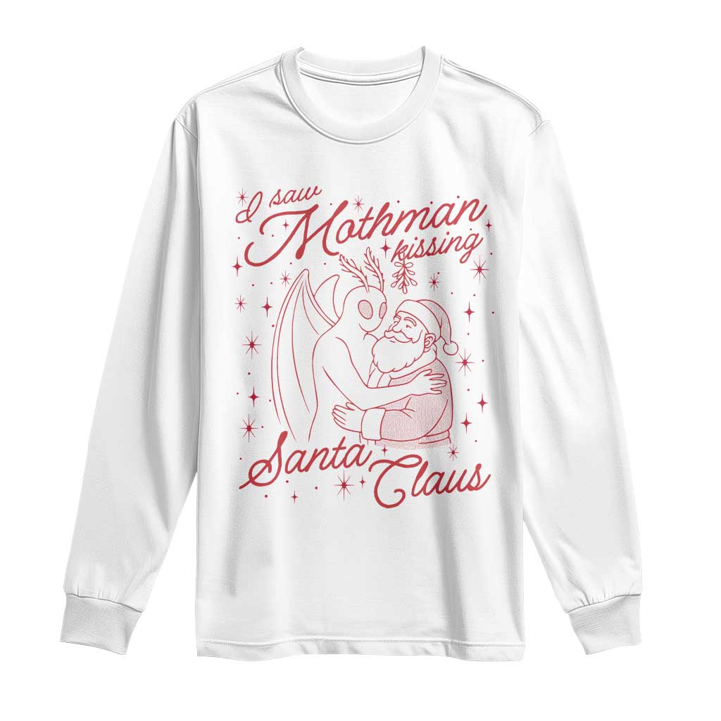 I Saw Mothman Kissing Santa Claus Long Sleeve Shirt Funny Cryptid Christmas Gag Gift TS02 White Print Your Wear