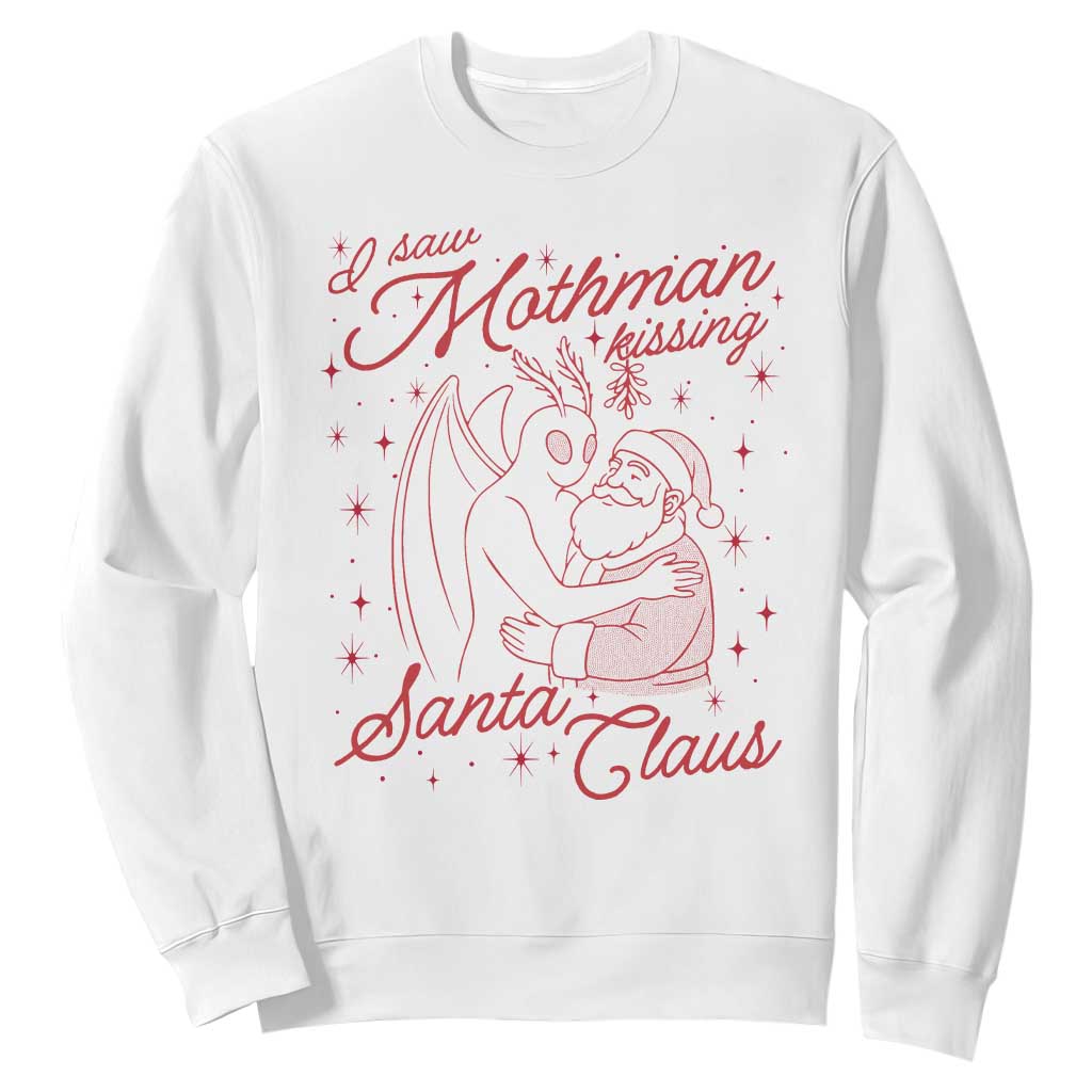 I Saw Mothman Kissing Santa Claus Sweatshirt Funny Cryptid Christmas Gag Gift TS02 White Print Your Wear