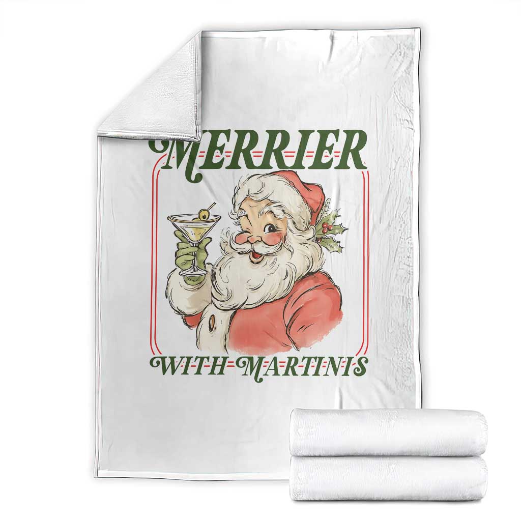 Merrier With Martinis Throw Blanket Funny Retro Santa Christmas Cocktail Lover TS02 White Print Your Wear
