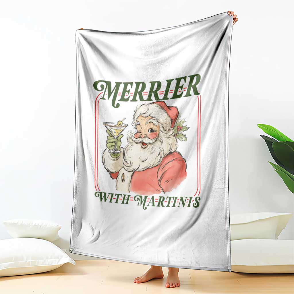 Merrier With Martinis Throw Blanket Funny Retro Santa Christmas Cocktail Lover TS02 Print Your Wear