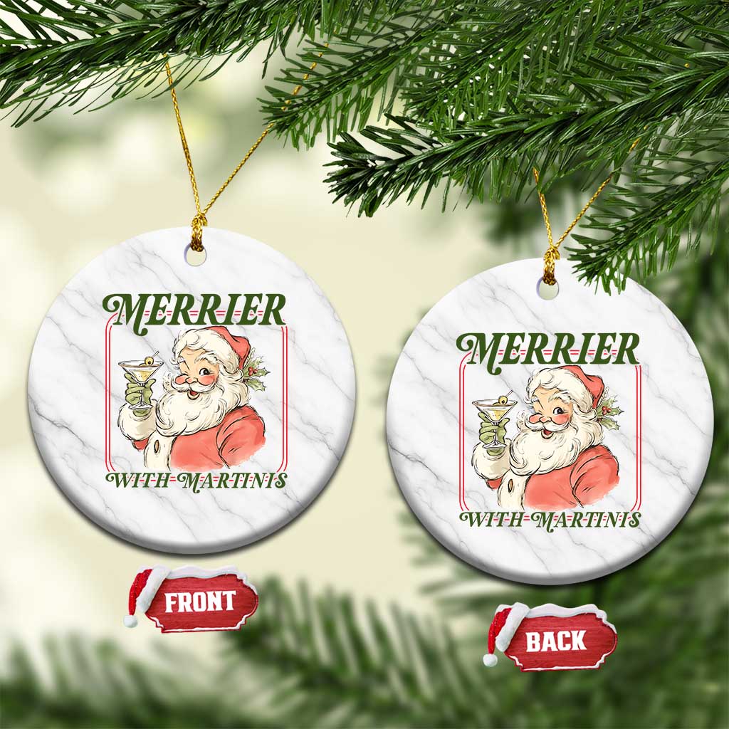 Merrier With Martinis Ceramic Ornament Funny Retro Santa Christmas Cocktail Lover TS02 1pc White Marble Print Your Wear