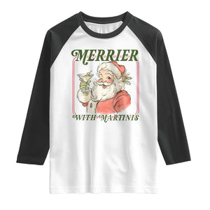 Merrier With Martinis Raglan Shirt Funny Retro Santa Christmas Cocktail Lover TS02 White Black Print Your Wear