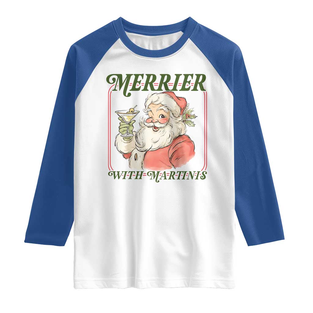 Merrier With Martinis Raglan Shirt Funny Retro Santa Christmas Cocktail Lover TS02 White Royal Print Your Wear